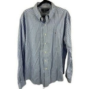 Ralph Lauren Shirt Mens XL Blue Gingham Check Plaid Classic Fit Button Down